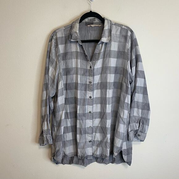 Soft Surroundings Women's Shirt Button Front Plaid Lagen Look Plus Size 2X Grey - Picture 1 of 9